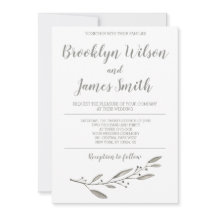 Elegant Wedding Invitation Calligraphy Floral Grey
