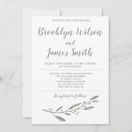 Elegant Wedding Invitation Calligraphy Floral Grey Kaart