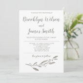 Elegant Wedding Invitation Calligraphy Floral Grey Kaart (Staand voorkant)