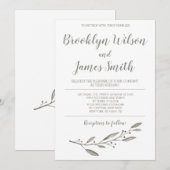 Elegant Wedding Invitation Calligraphy Floral Grey Kaart (Voorkant / Achterkant)