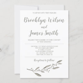 Elegant Wedding Invitation Calligraphy Floral Grey Kaart