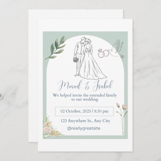 Elegant Wedding Invitation Card (Voorkant / Achterkant)