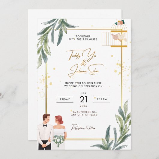 Elegant Wedding Invitation Card Kaart (Voorkant / Achterkant)