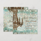 Elegant Wedding Invitation Chandelier  Blauwgroen Kaart (Voorkant / Achterkant)