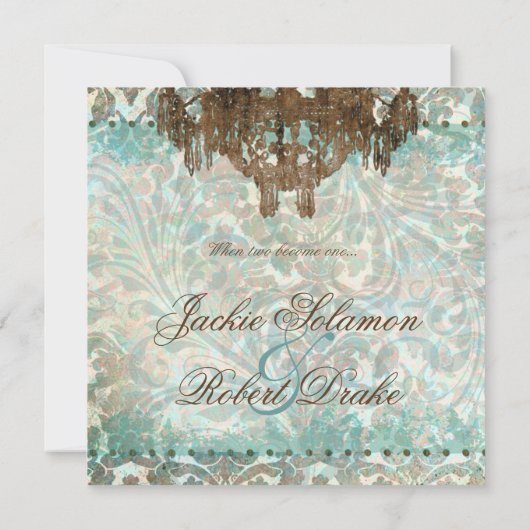Elegant Wedding Invitation Chandelier Blauwgroen Kaart (Achterkant)