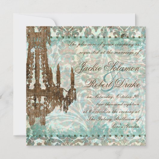 Elegant Wedding Invitation Chandelier  Blauwgroen Kaart (Voorkant)
