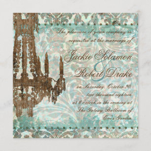 Elegant Wedding Invitation Chandelier  Blauwgroen Kaart