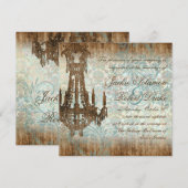 Elegant Wedding Invitation Chandelier  Wood Kaart (Voorkant / Achterkant)