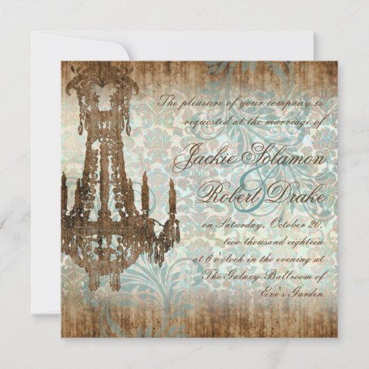 Elegant Wedding Invitation Chandelier  Wood Kaart (Voorkant)