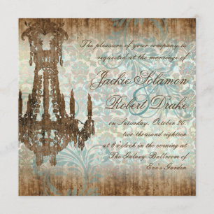 Elegant Wedding Invitation Chandelier  Wood Kaart