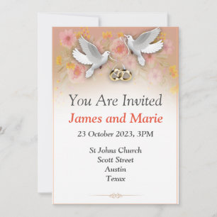 Elegant Wedding Invitation, duiven en ringen wit Kaart