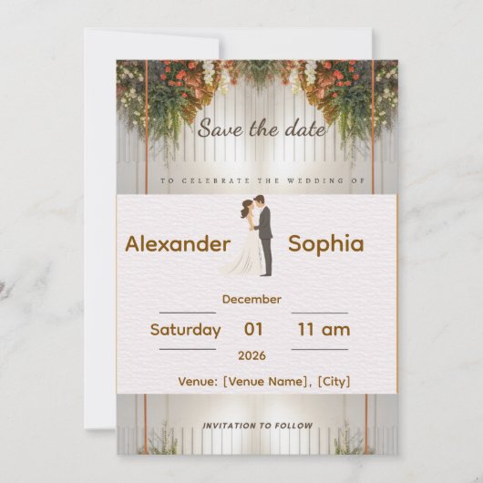 Elegant Wedding Invitation | Editable Names, Date  Kaart (Voorkant)