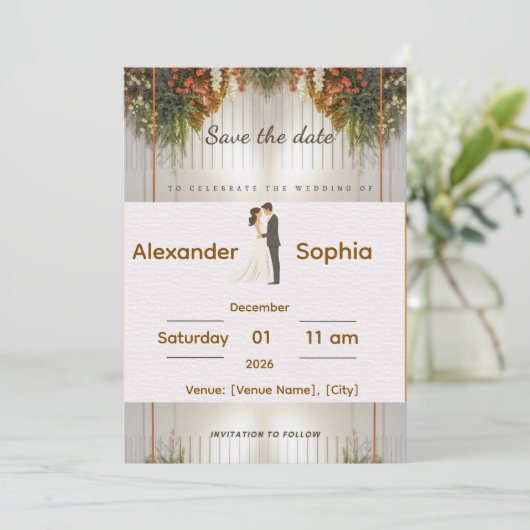 Elegant Wedding Invitation | Editable Names, Date  Kaart (Staand voorkant)