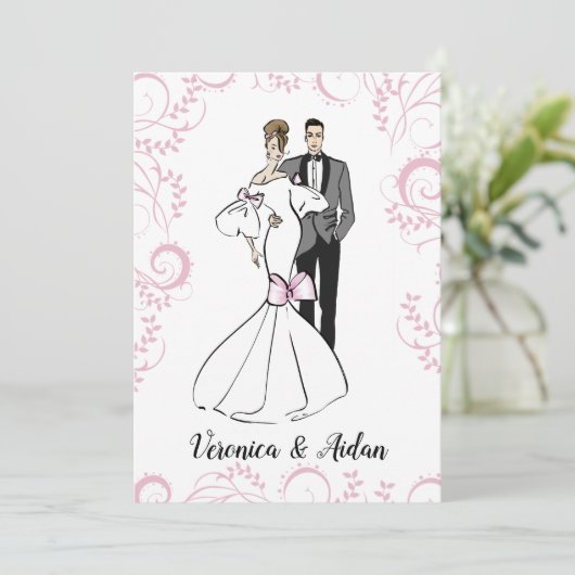 Elegant Wedding Invitation Fashionillustratie Kaart (Staand voorkant)