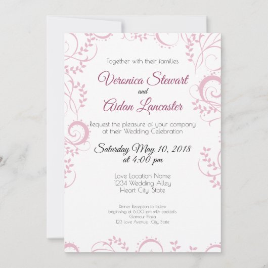 Elegant Wedding Invitation Fashionillustratie Kaart (Achterkant)