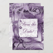 Elegant Wedding Invitation Floral Paars Silver 2 Save The Date (Voorkant / Achterkant)