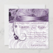Elegant Wedding Invitation Floral Paars Silver Kaart (Achterkant)