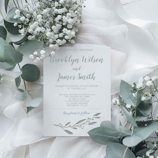 Elegant Wedding Invitation Floral Sage Green Kaart