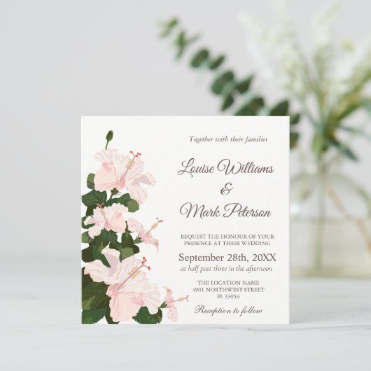 Elegant Wedding Invitation for Hibiscus Flower Kaart (Staand voorkant)