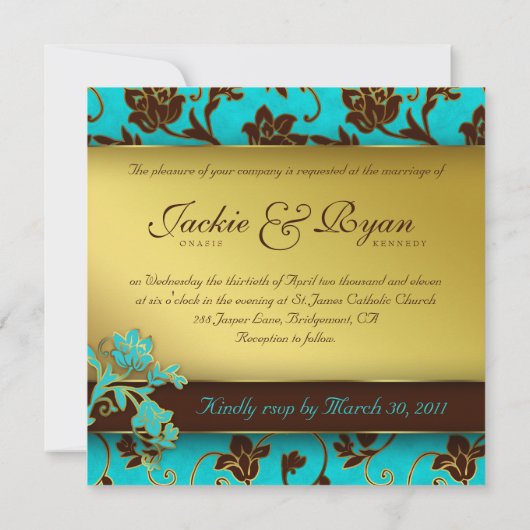 Elegant Wedding Invitation Gold Floral BB 2 Kaart (Achterkant)