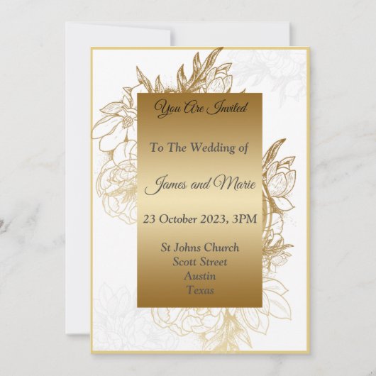 Elegant Wedding Invitation, goud, wit, zwart Kaart (Voorkant)