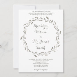 Elegant Wedding Invitation Grey Floral Wreath Kaart