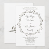 Elegant Wedding Invitation Grey Floral Wreath Kaart (Voorkant / Achterkant)