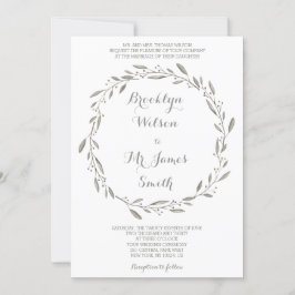 Elegant Wedding Invitation Grey Floral Wreath Kaart