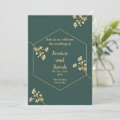 Elegant Wedding Invitation, groen, goud, wit Kaart (Staand voorkant)