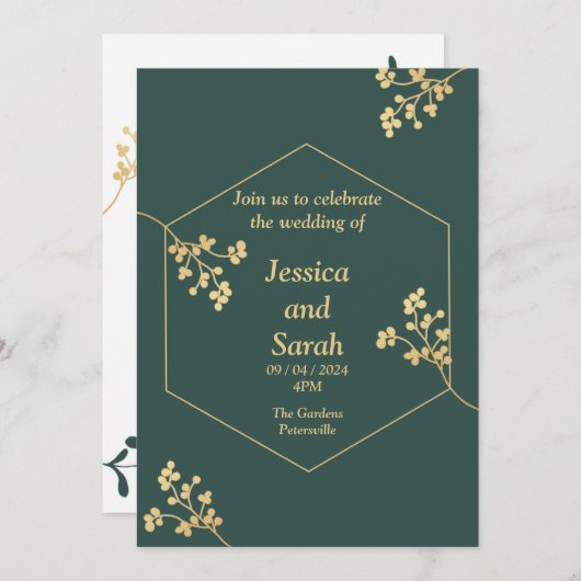 Elegant Wedding Invitation, groen, goud, wit Kaart (Voorkant / Achterkant)
