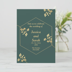 Elegant Wedding Invitation, groen, goud, wit Kaart