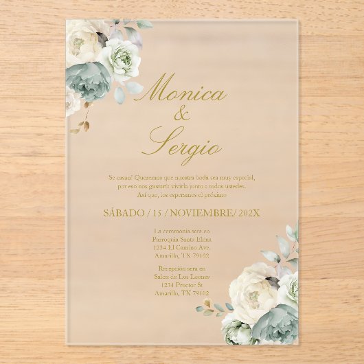 Elegant Wedding Invitation in Spanish Acryl Uitnodigingen (Voorkant)