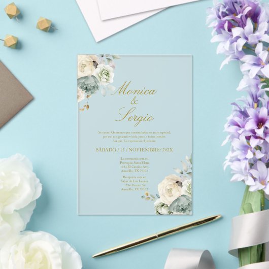 Elegant Wedding Invitation in Spanish Acryl Uitnodigingen (Insitu (Huwelijk))