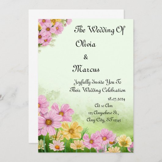 Elegant Wedding Invitation Kaart (Voorkant / Achterkant)