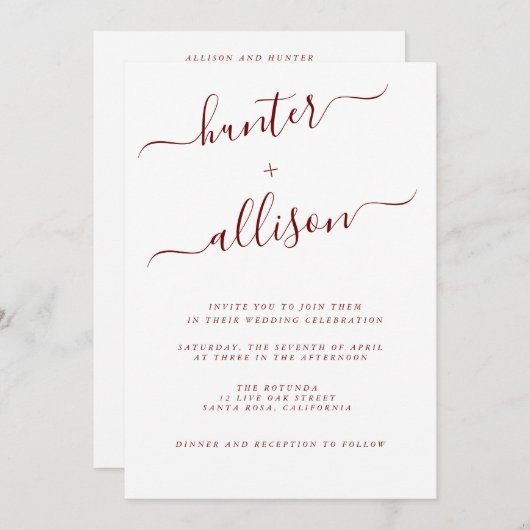 Elegant Wedding Invitation Kaart (Voorkant / Achterkant)