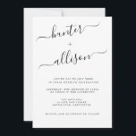 Elegant Wedding Invitation Kaart<br><div class="desc">Het romantische, minimalistische design is voorzien van een mooie en elegante typografie op een witte achtergrond met een schone en eenvoudige look. Bespaar papier door de gegevens op de achterkant van de trouwuitnodiging op te nemen in plaats van op een aparte verblijfskaart. Omvat ook de informatie RSVP als uw gast...</div>