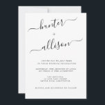 Elegant Wedding Invitation Kaart<br><div class="desc">Het romantische, minimalistische design is voorzien van een mooie en elegante typografie op een witte achtergrond met een schone en eenvoudige look. Bespaar papier door de gegevens op de achterkant van de trouwuitnodiging op te nemen in plaats van op een aparte verblijfskaart. Omvat ook de informatie RSVP als uw gast...</div>