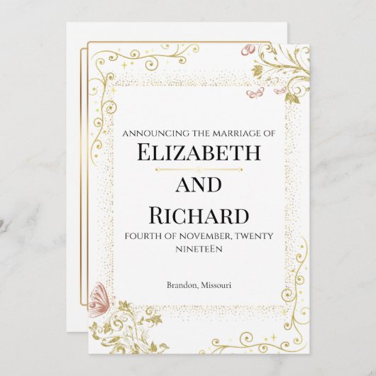 Elegant Wedding Invitation Kaart (Voorkant / Achterkant)
