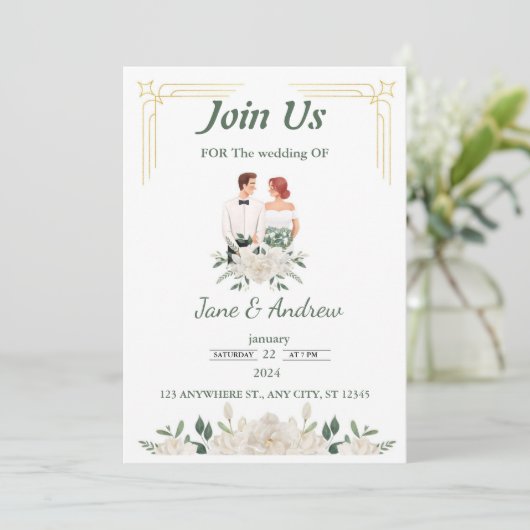 Elegant Wedding Invitation Kaart (Staand voorkant)