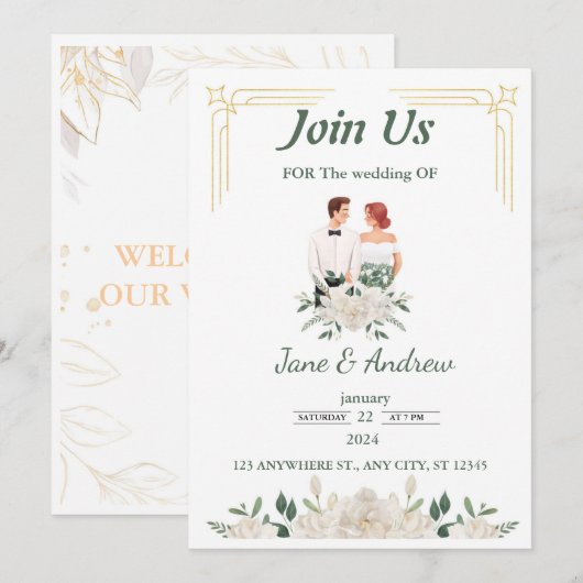 Elegant Wedding Invitation Kaart (Voorkant / Achterkant)