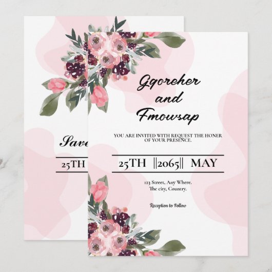 Elegant Wedding Invitation Kaart Colour Design Tem (Voorkant / Achterkant)