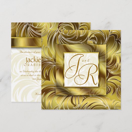 Elegant Wedding Invitation Leaf Floral Gold Kaart (Voorkant / Achterkant)