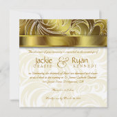 Elegant Wedding Invitation Leaf Floral Gold Kaart (Achterkant)