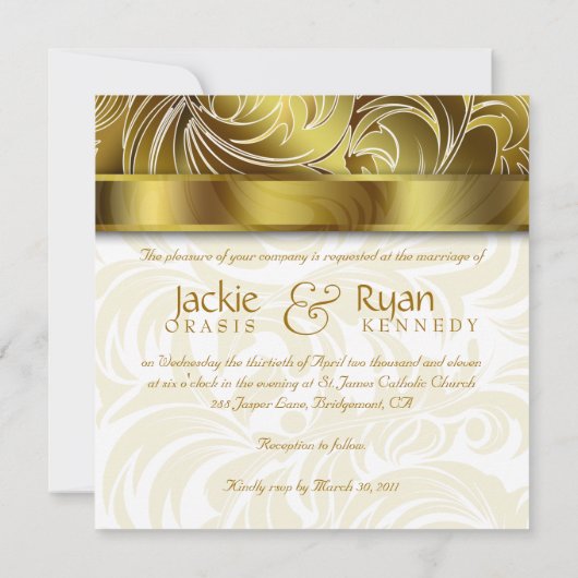 Elegant Wedding Invitation Leaf Floral Gold Kaart (Achterkant)