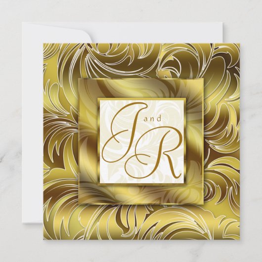 Elegant Wedding Invitation Leaf Floral Gold Kaart (Voorkant)