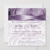 Elegant Wedding Invitation Leaf Floral Paars Silv Kaart (Achterkant)