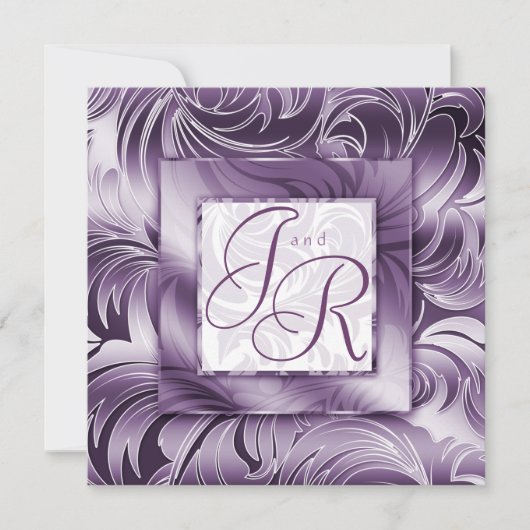 Elegant Wedding Invitation Leaf Floral Paars Silv Kaart (Voorkant)