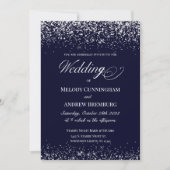 Elegant Wedding Invitation; marine met diamanten D Kaart (Voorkant)