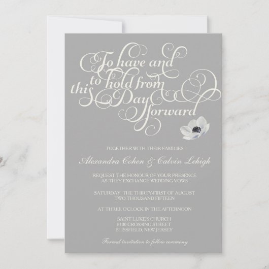 Elegant Wedding Invitation met Anemone, grijs Kaart (Voorkant)