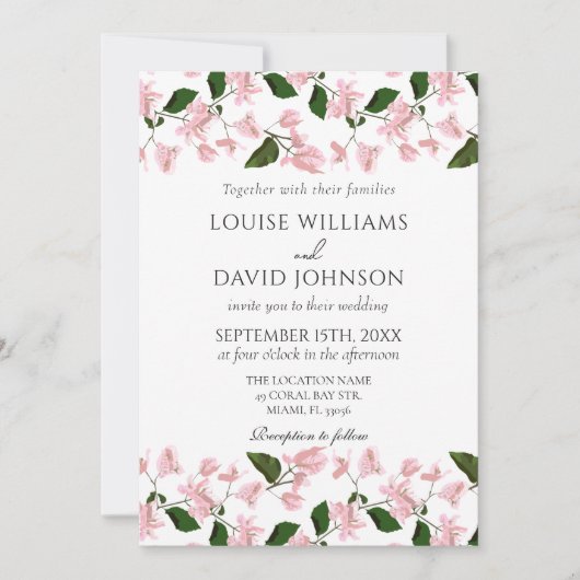 Elegant Wedding Invitation met Bougainvillea Kaart (Voorkant)